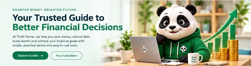 Thrift Panda financial guide banner with panda mascot
