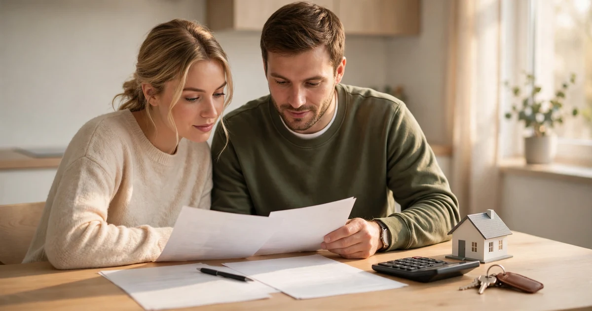 Couple reviewing mortgage papers at a table, learning how to lock your mortgage rate before the Fed decision on October 28
