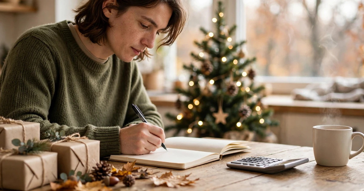 How to protect your holiday budget if the Fed raises rates in December: a person planning holiday spending in a budget notebook beside wrapped gifts