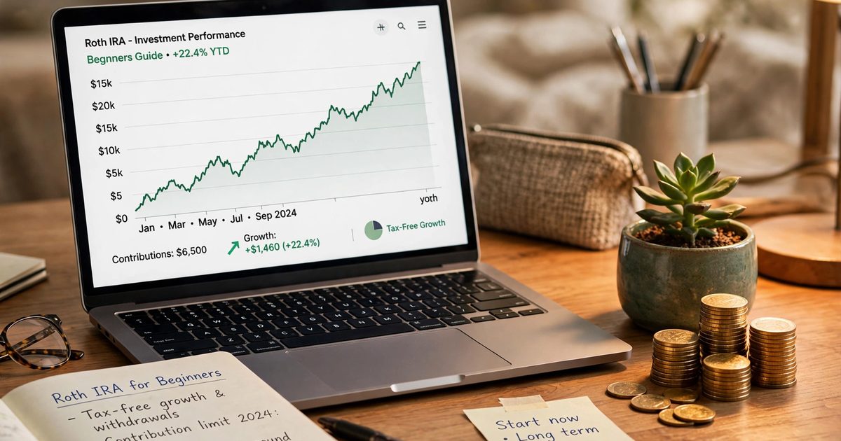 Roth IRA beginner's guide showing tax-free growth of retirement savings over time