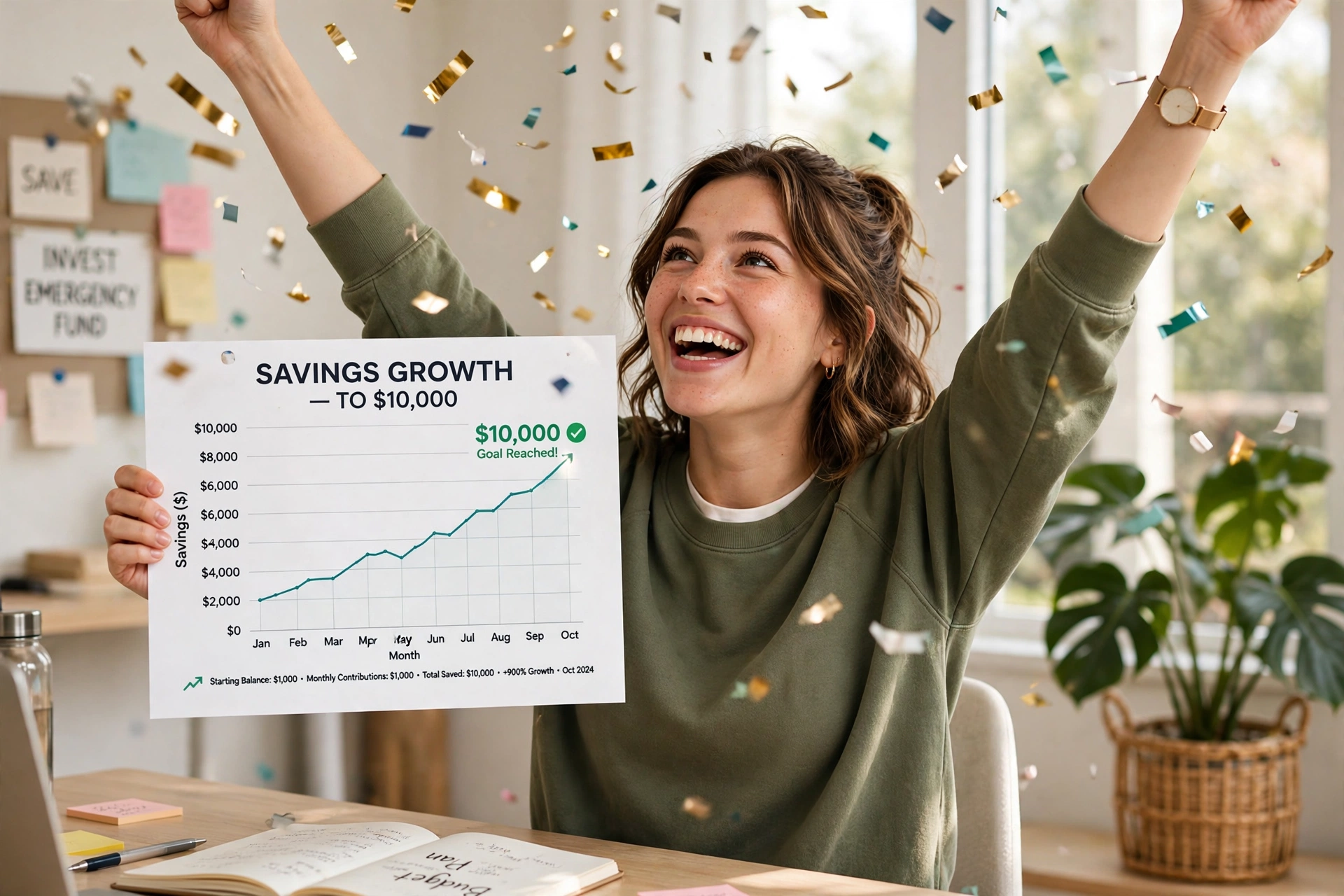 Celebrating reaching $10,000 savings goal