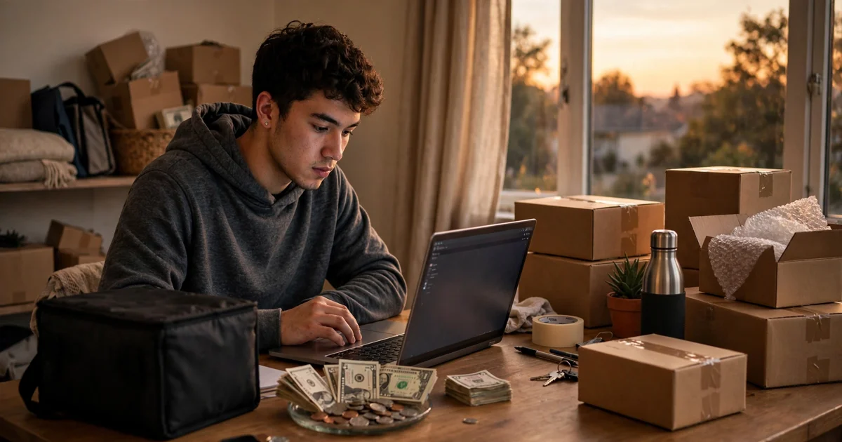 Person earning quick side income delivering packages in the evening