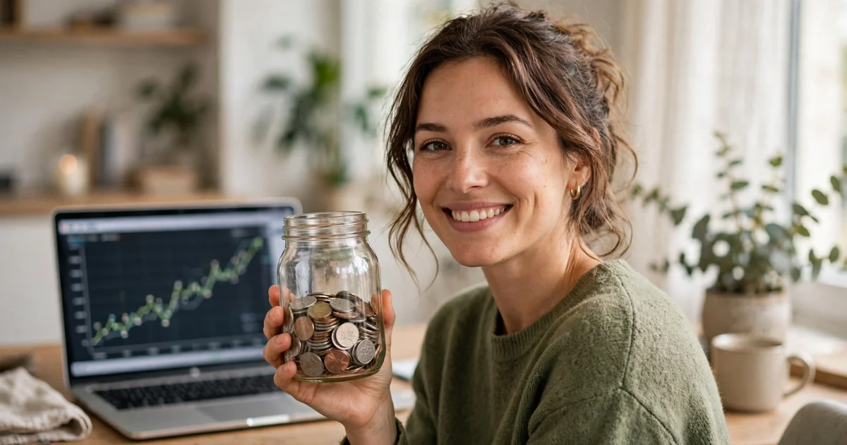 Person in their late twenties checking their savings balance and thinking about turning 30